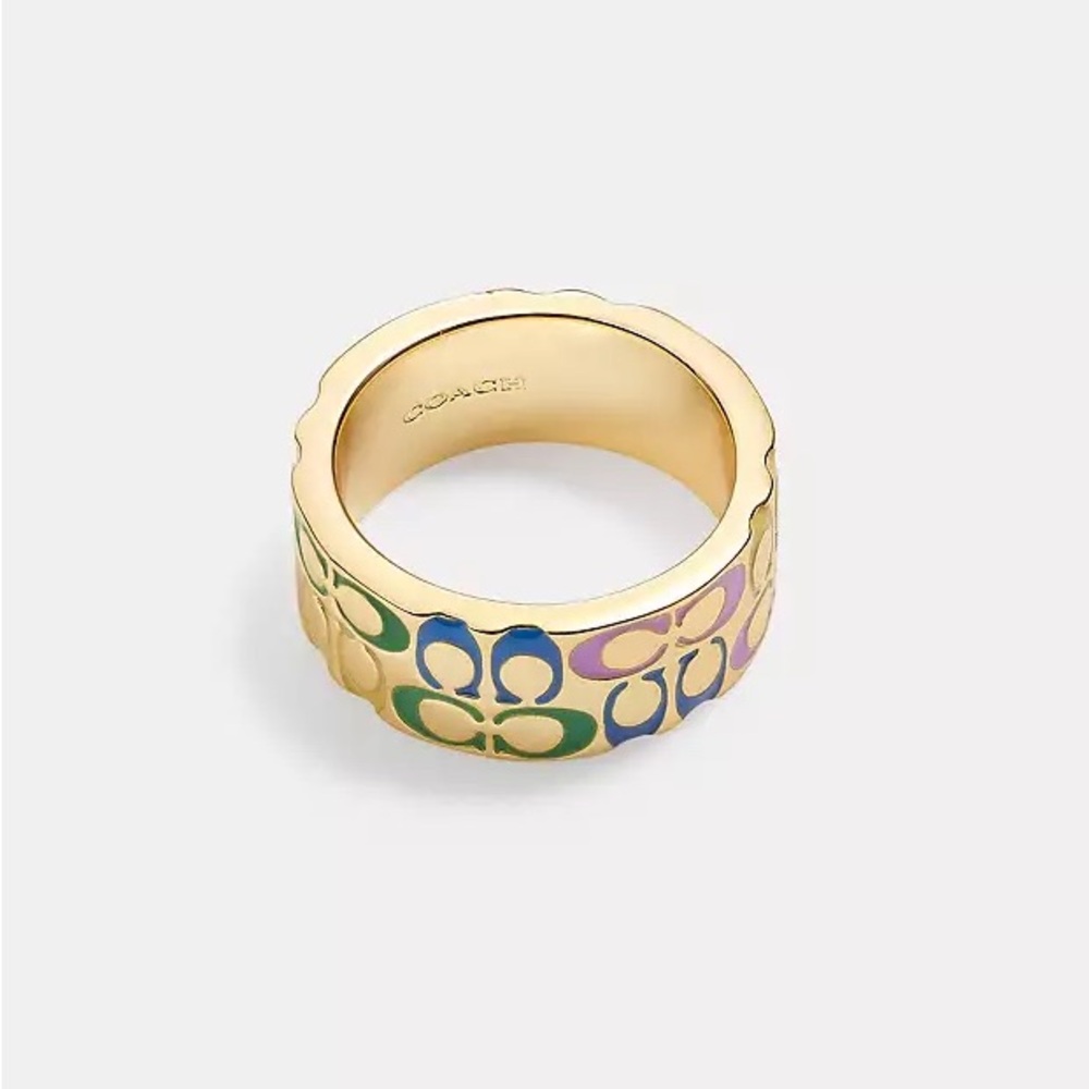 Coach Gold Ring with Rainbow/Multicolor Accents